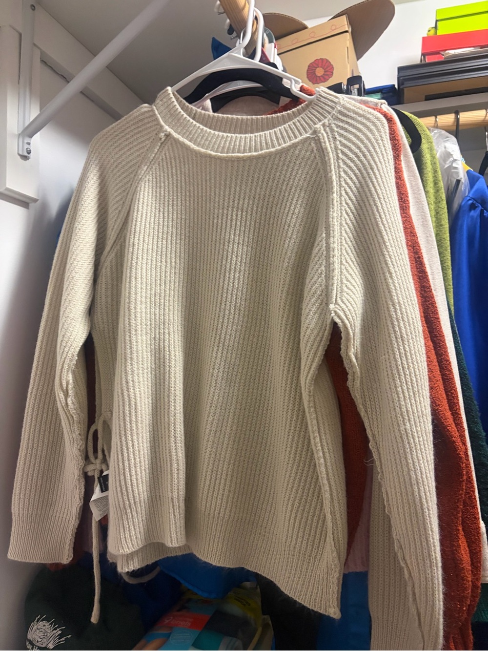 Cream Ribbed Knit Sweater - Cozy Crewneck